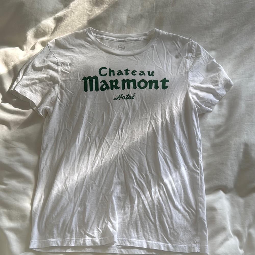 White and Green Marmot Short Sleeve Tee